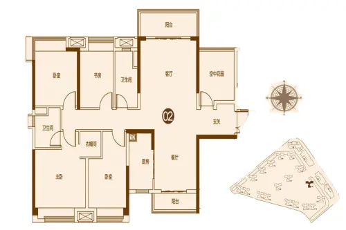 保利中央公园户型图19座02户型约140㎡5室2厅2卫1厨