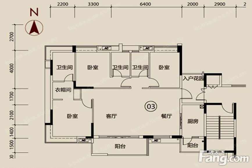 越秀·可逸江畔6栋03户型3室2厅3卫1厨 144.00㎡_越秀