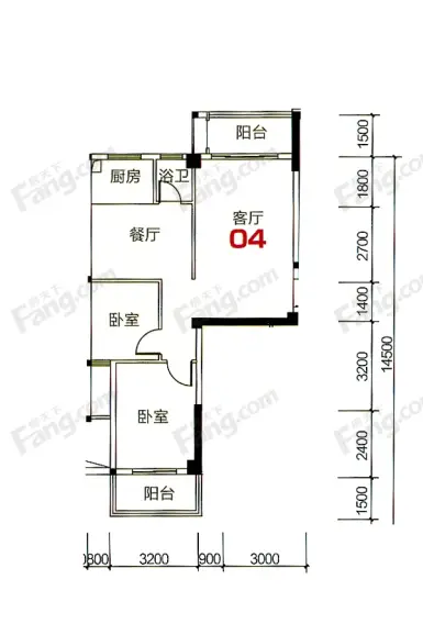 悦泰春天1-2栋04/08户型2室2厅1卫1厨 87.