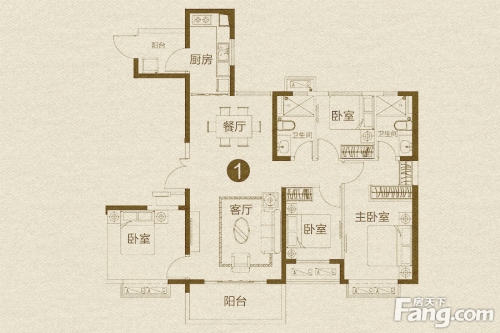 恒大翡翠华庭户型图6#楼1号户型4室2厅2卫1厨