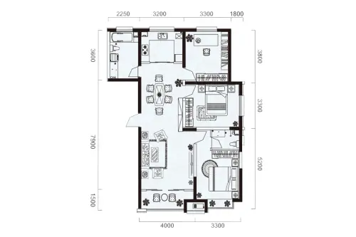 御景湖城户型图a1户型(9/10)3室2厅2卫1厨