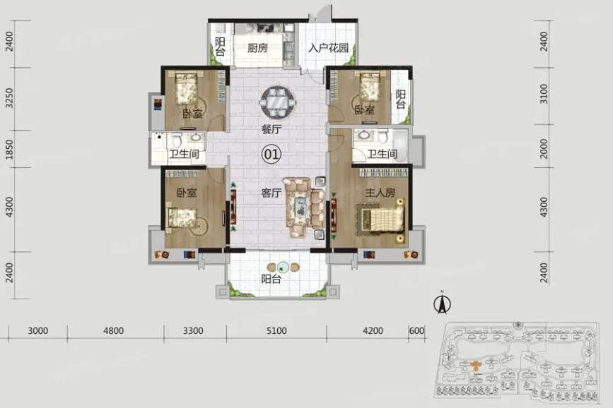 绿岛明珠一期9座01户型约162㎡4室2厅2卫1厨 162.00㎡
