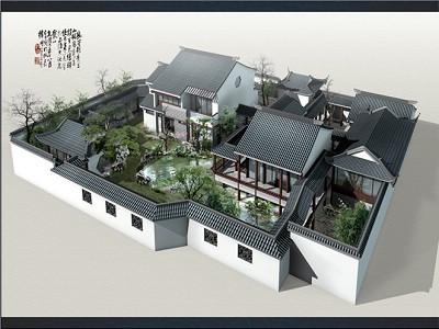用江南一些元素如亭台榭轩廊等搭建出独栋别墅的江南风格,别墅的坡