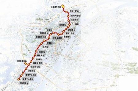 图为:武汉地铁3号线一期线路图