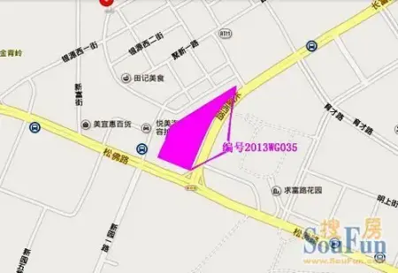 大朗镇求富路村出让地块为红色区域(图片来源:东莞搜房网)