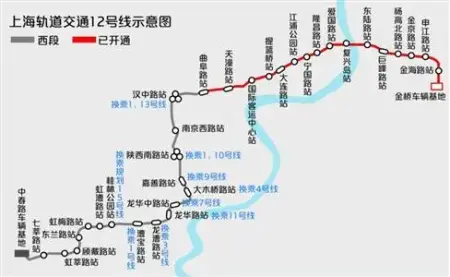 上海地铁12号线换乘图,上海12号线全程图换乘 12号线预计年底贯通 桂林公园至陕西南路设8站换乘