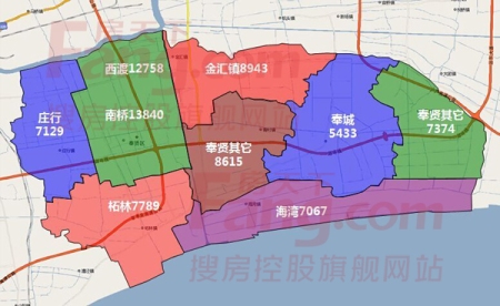 上海17区县板块二手房价格地图出炉