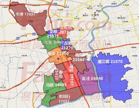 上海17区县板块二手房价格地图出炉